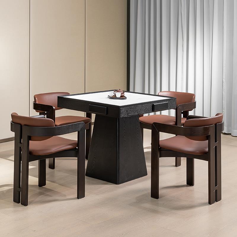 掼蛋桌实方桌餐四桌正方形新中木式实木桌岩板休闲棋牌ZEH子打牌