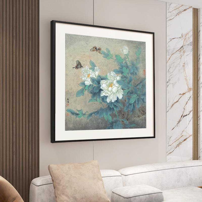 新中式牡丹花装饰画中古风玄关沙发背景壁画书房卧室床头花卉挂画