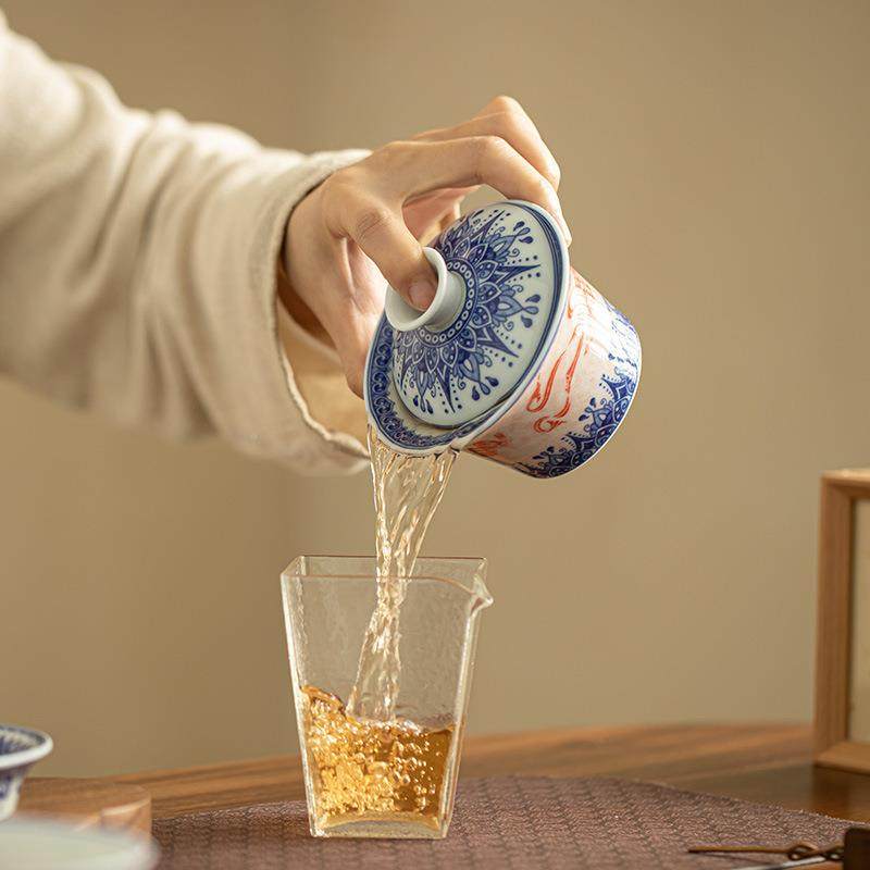 飞德化茶ali-7898具青花煌天蹄三才盖碗敬茶碗茶盏不马烫手家用敦