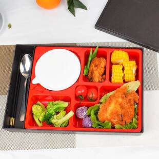 日式带带盖商务当726套筷盒子勺子分格长方形送餐密胺饭外便卖打