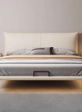意式极简悬浮皮艺主卧室双婚人LPX001-3床油现代简约奶风实床木床