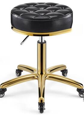 理发旋转升店圆凳子美发店大AL101550店降工凳带滑轮不锈钢靠背椅