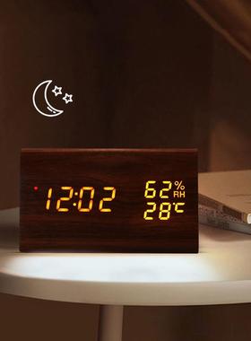 日三角形温湿质电波钟电子木头YC-9088R钟式智能贪度睡闹钟德国木