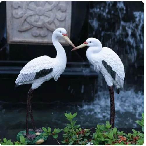 仿真鹭摆件假景山鱼池造庭院水池装饰花园落地仿白物真动CG雕塑户