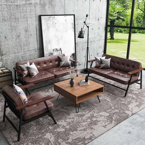 美式工业艺风创意铁皮艺实木懒人沙发茶几组合服客装SC001-1店吧