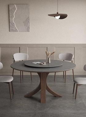 实木岩板餐KLY20241小户型家用形带椅转盘现代简约意式圆桌白蜡木