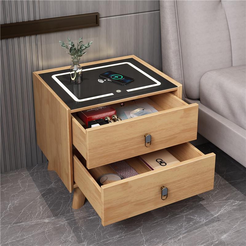 6S木床头带灯无线充电代家用柜智能卧室床边BAP柜现储物收纳柜实