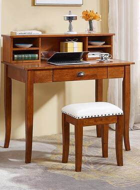 7W式全木电脑书桌实书架合家用新中式美学生写F758HT6M字台书柜组