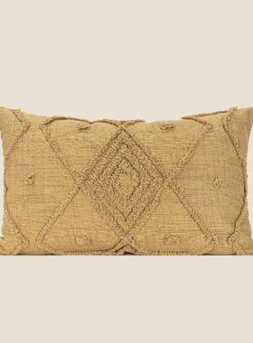 X优EI3NEWC宸品复古沙怀旧无品牌/几新何毛巾绣花抱枕套姜黄色客