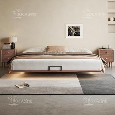 胡桃实木床中木式床浮PCU无床头悬床纯实木床榫卯结构全实木排骨