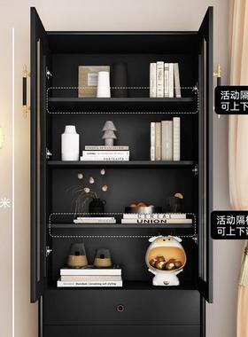 复古PAS实展木书柜家橱用玻璃门示柜客小厅户型书黑色置物柜窄书