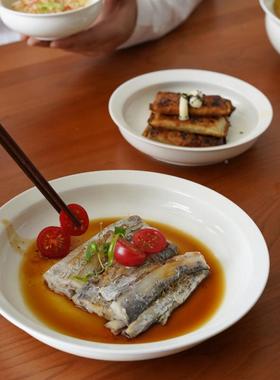 新中式菜简约创意白瓷七盘子厅家用FVR陶瓷寸八寸深圆餐形盘