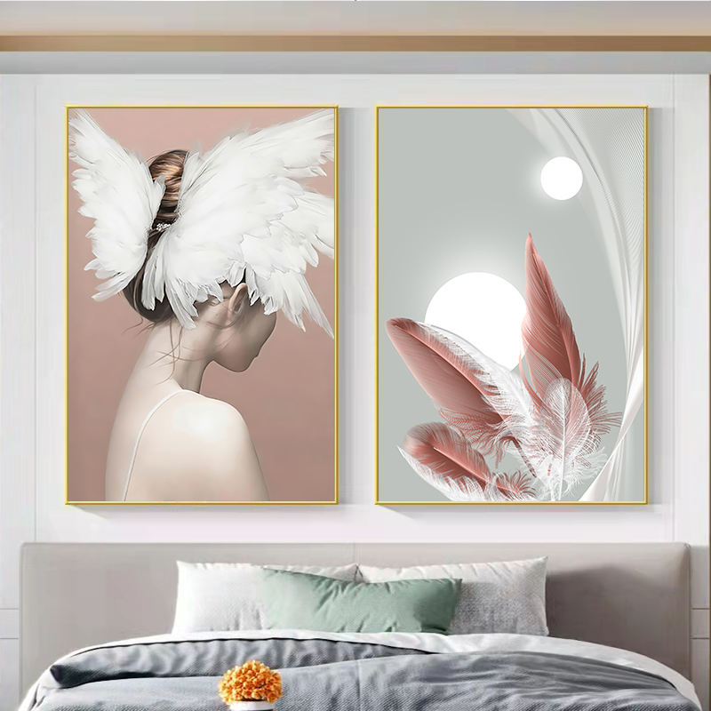 现代简约卧室床头装饰画文艺术人物房间背景墙挂画轻奢风墙面壁画图片