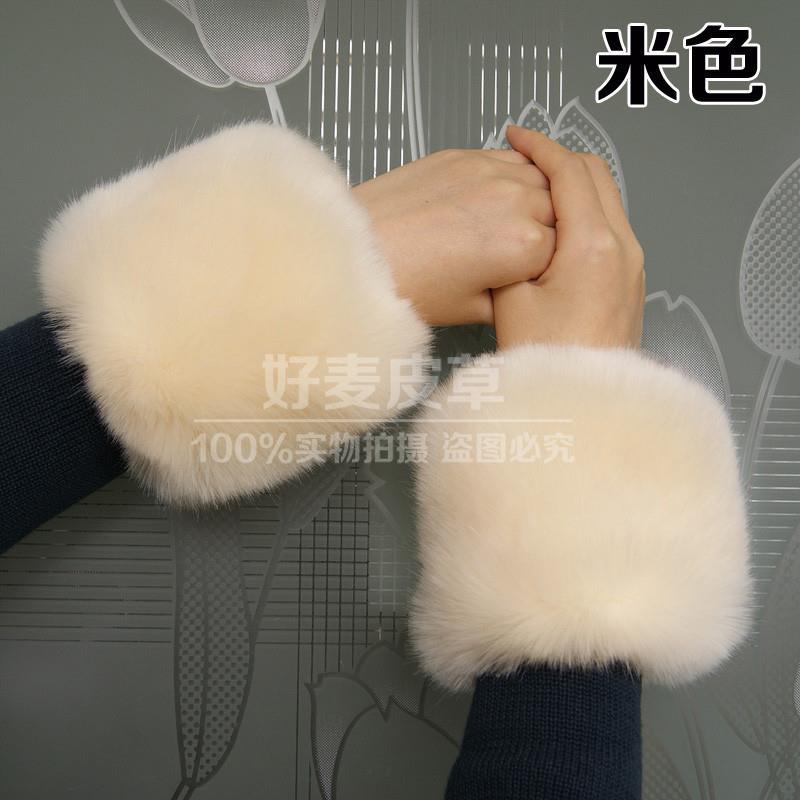 秋冬毛毛袖套保暖办公护手腕袖头皮草手圈加厚女仿雷克斯兔狐狸毛