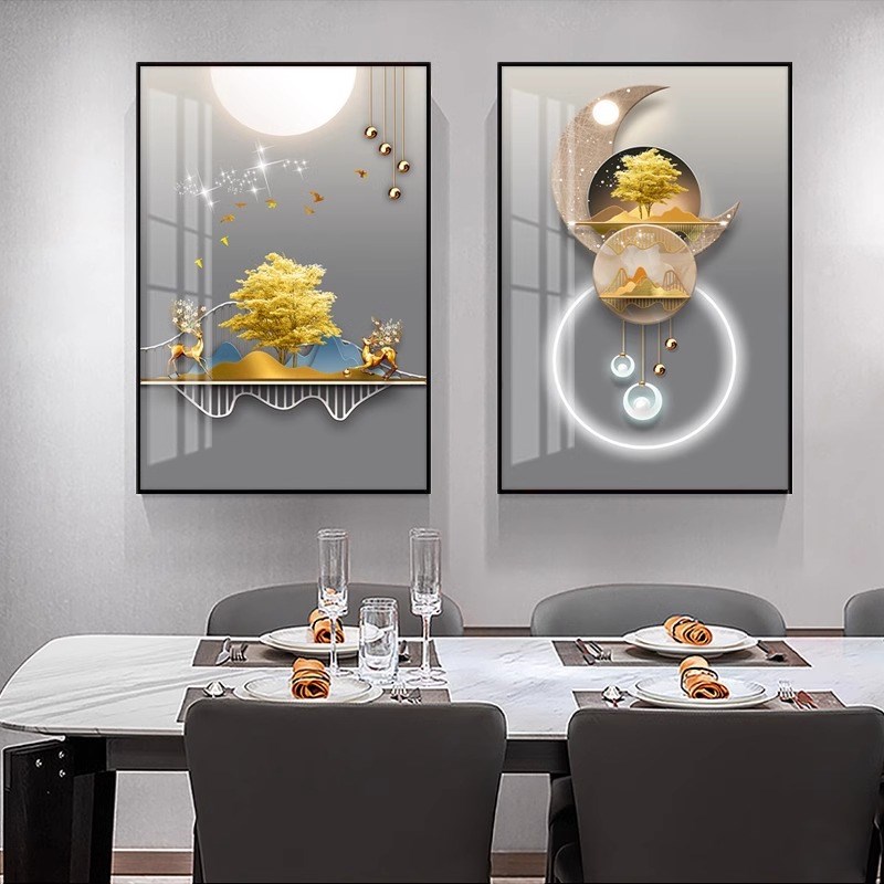 轻奢餐厅装饰画高级感饭厅两联挂画新款现代简约餐桌墙面装饰壁画