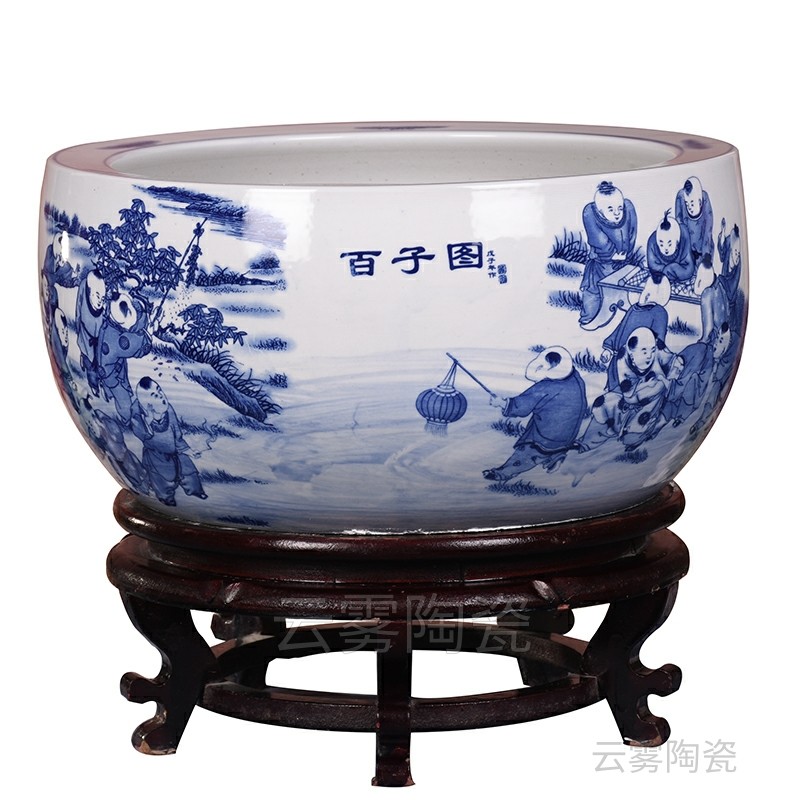 景德镇手工创意陶瓷鱼缸养鱼盆客厅摆件家用乌龟缸睡莲荷花盆小号