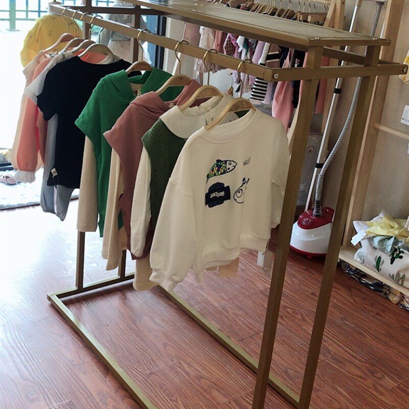 服装店展示架落地式女童装店专用陈列货架衣服架子金色挂衣架侧挂
