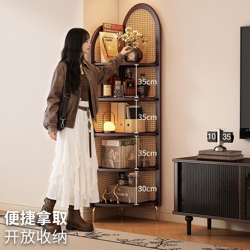 角柜中古转角置物架客厅一体靠墙三角柜墙角90度收纳拐角藤编书柜