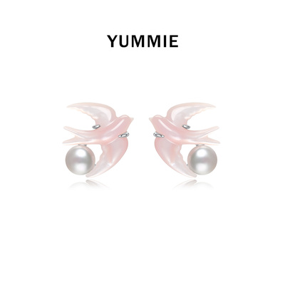优米珠宝飞燕耳钉粉贝母珍珠耳钉