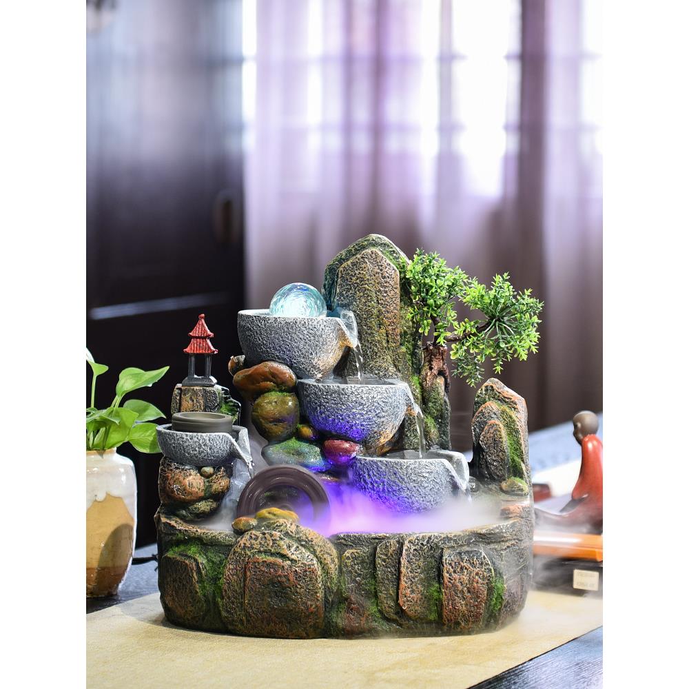 风水轮假山流水生财摆件室内循环水景观装饰高山水车客厅招财喷泉