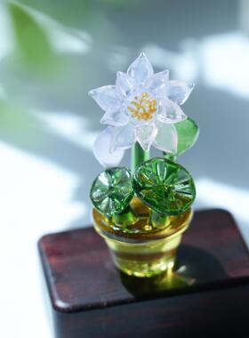 淄博琉璃仿真荷花盆栽摆件桌面绿植好运莲莲家居玄关装饰品礼物