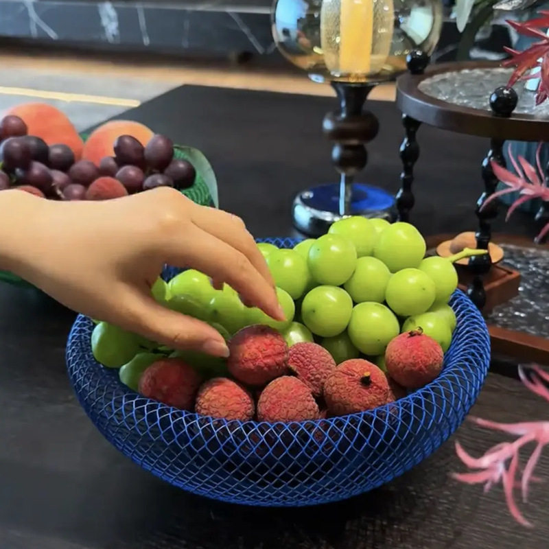 北欧INS风创意手工现代铁艺鸟巢网状收纳盘茶几零食筐果盘水果篮