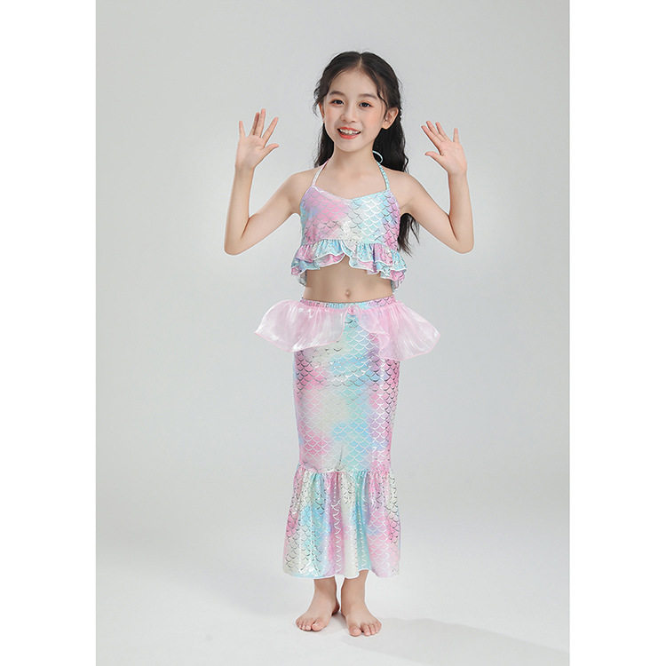 新款美人鱼服装女童游泳衣服女童比基尼儿童公主套装公主四件套