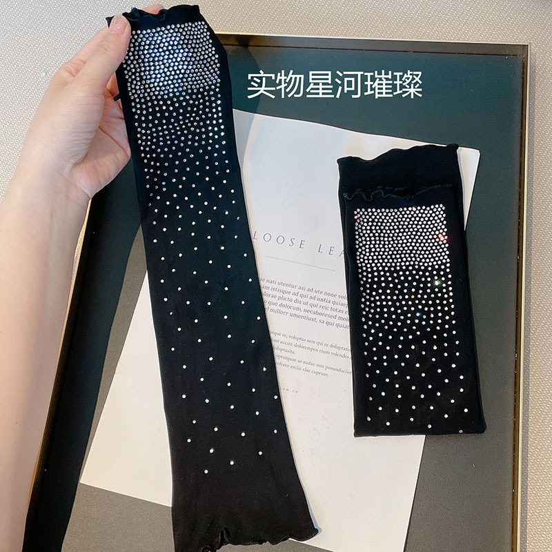轻奢高弹力烫钻星河璀璨防晒袖套女开车显瘦冰袖名媛风短款手袖夏