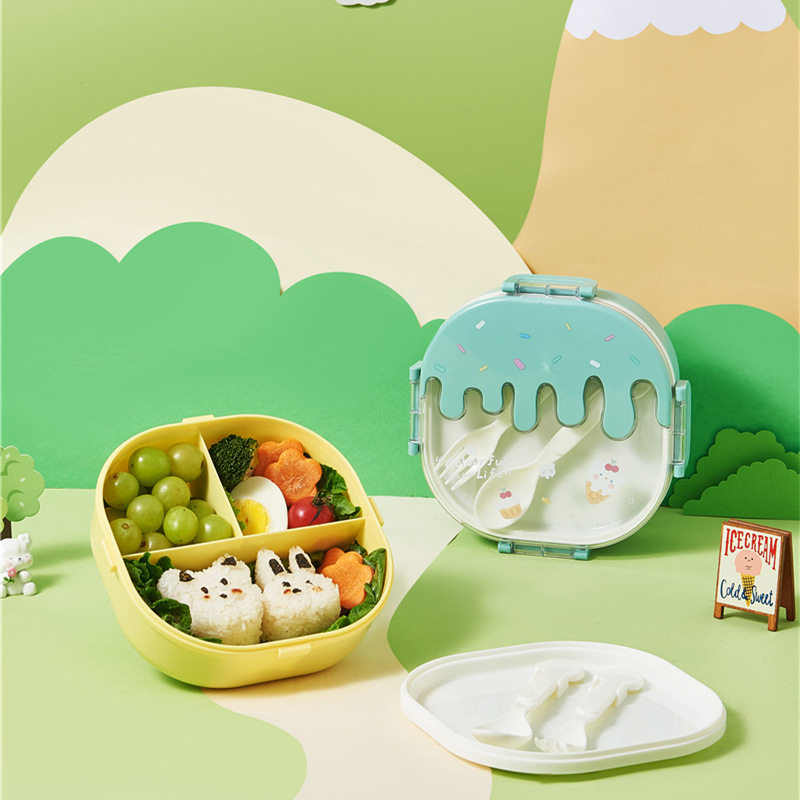 冰淇淋塑料分格饭盒学生可爱午餐盒儿童外出水果盒轻食便当盒