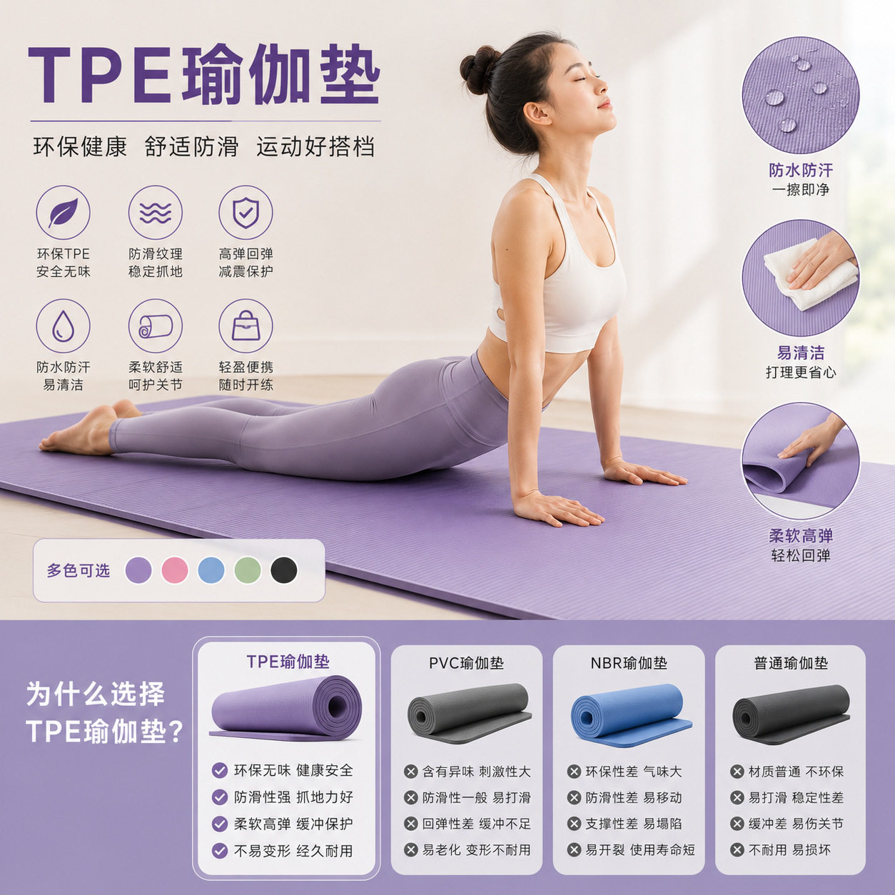 tpe二等品瑜伽垫加宽加长加厚室内运动家用舞蹈健身地垫女
