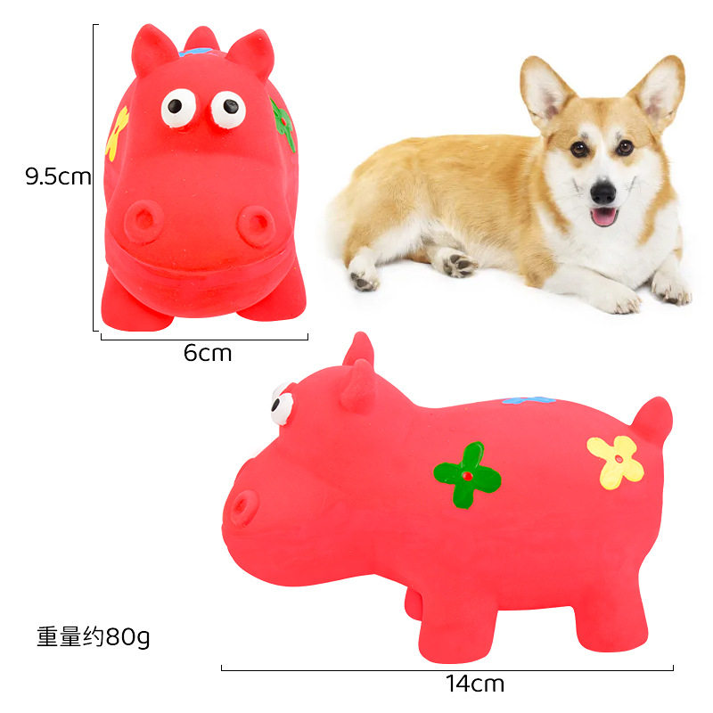 狗狗乳胶玩具 可爱发声动物河马宠物玩具 耐咬磨牙花河马玩具