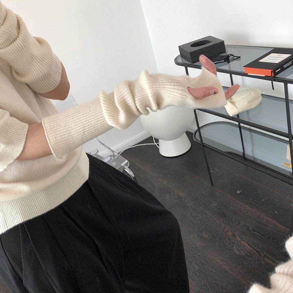 针织手套袖套女秋冬季酷保暖白色套袖手袖护腕毛衣毛线半指手臂套