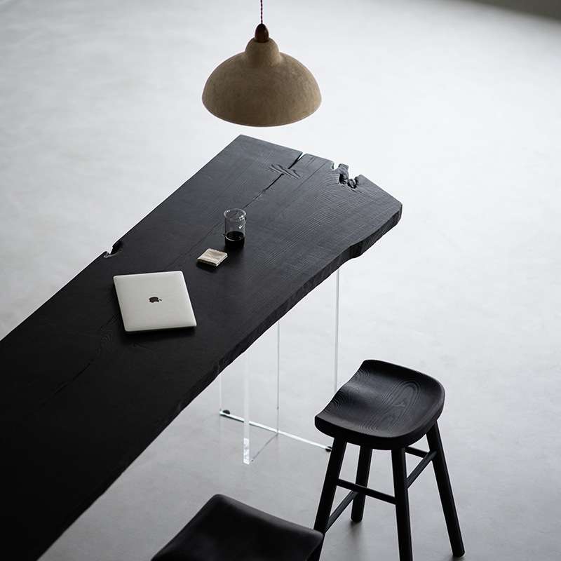 简约现代碳化黑色白蜡木实木茶几桌家用创意设计不规则酒吧长条桌