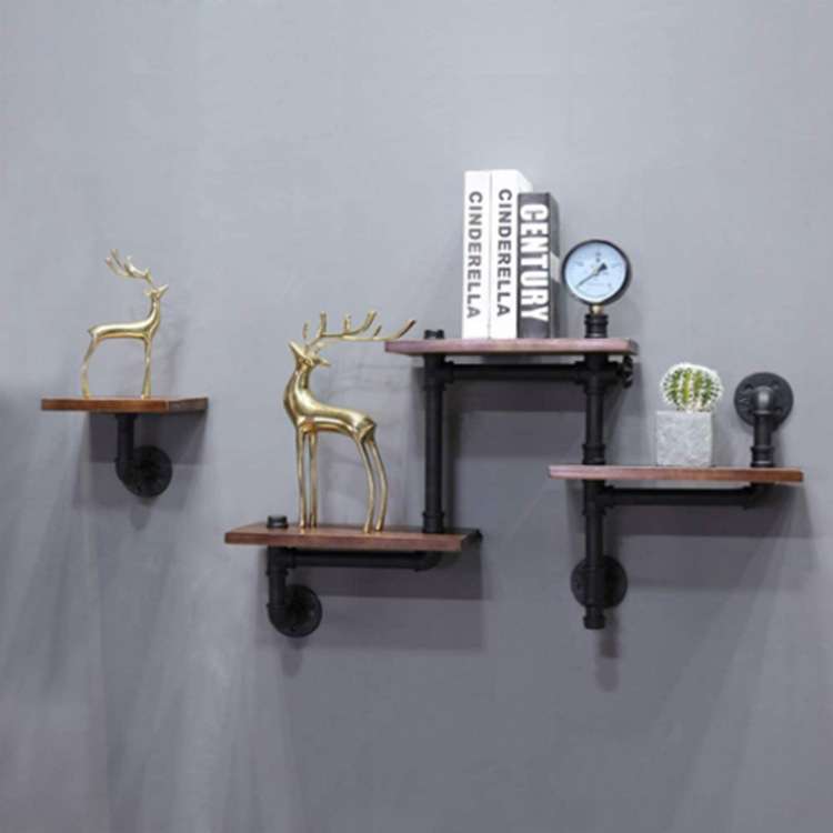 墙上水管 简易美式旧工业风壁挂层架收纳复古卫生间置物架