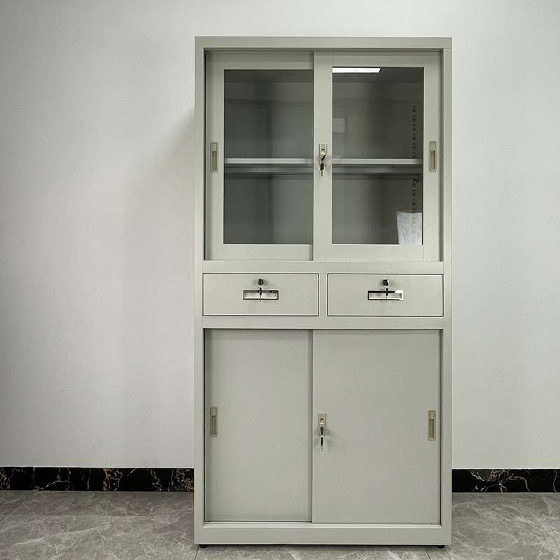 带锁储物资料柜办公室档案文件柜书柜加厚铁皮玻璃移门钢柜凭证柜