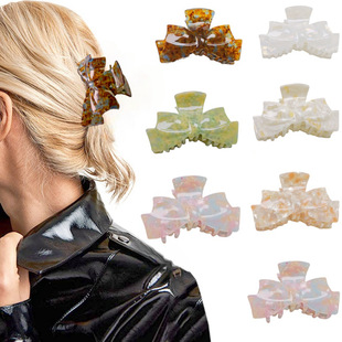 欧美亚马逊新款蝴蝶结醋酸抓夹9cm后脑勺盘发发抓马尾夹简约发饰