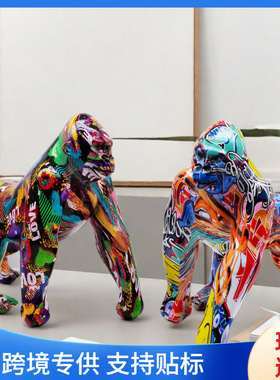 现代简约大猩猩摆件 客厅家居树脂工艺品样板房 新款摆设装饰