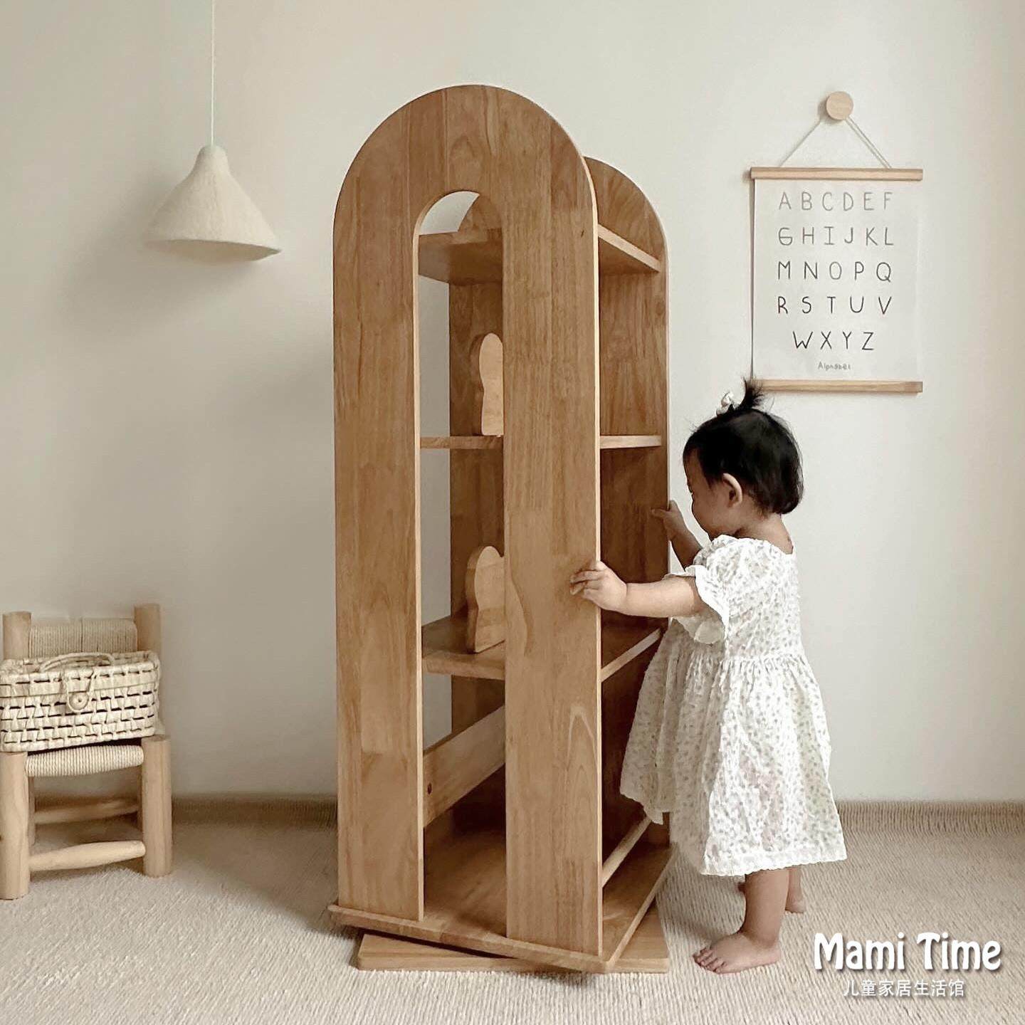 韩国INS全实木旋转书架落地柜家用置物简易储物学生柜子儿童书柜,住宅家具,旋转书架,淘宝优惠券,粉丝福利购,淘宝优惠卷