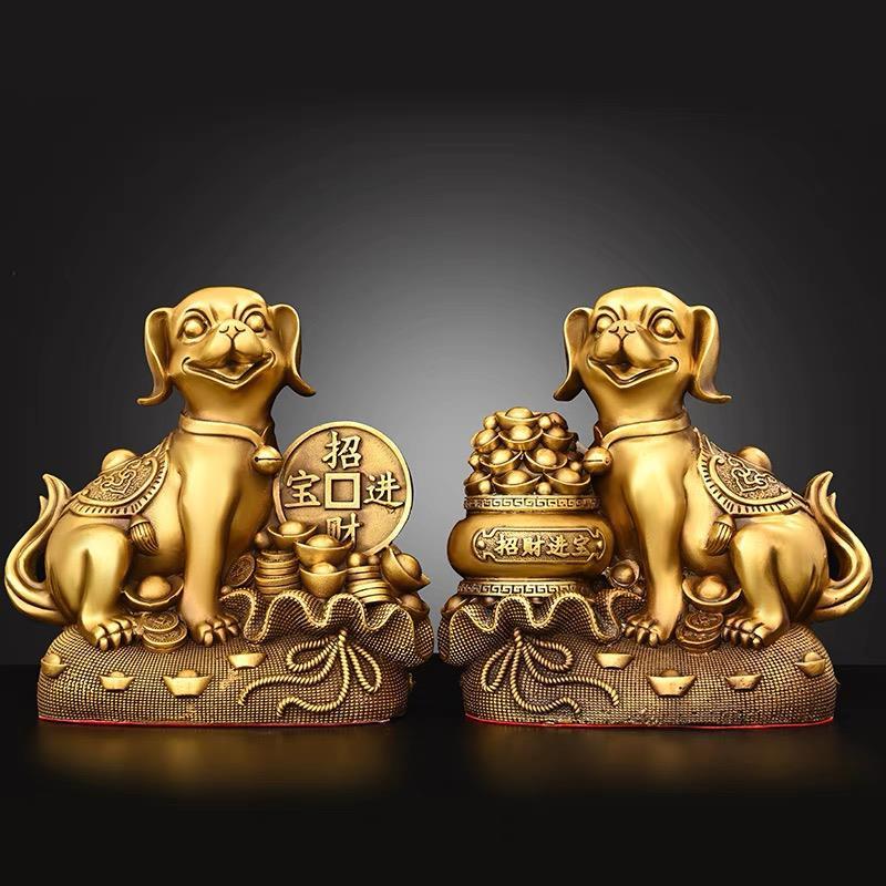 纯铜狗摆件聚宝盆狗十二生肖狗吉祥金钱狗客厅家居装饰办公室摆设
