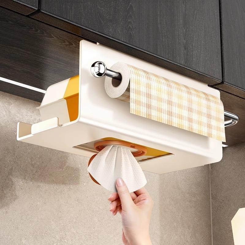 厨房纸巾收纳盒纸巾架子吊柜倒挂卫生纸盒收纳抹布纸挂架整体橱柜