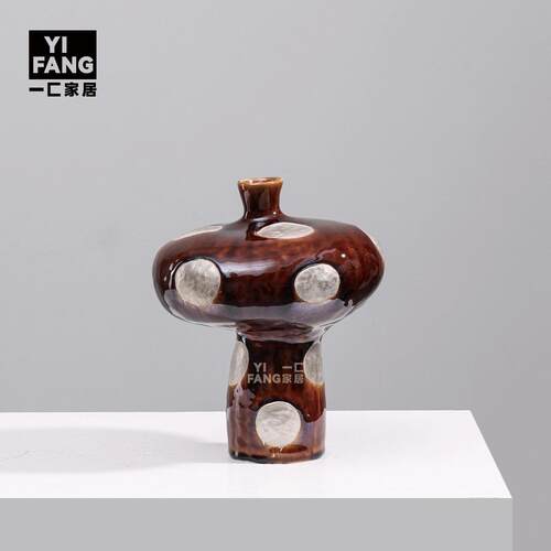 一匚 大丹正品景德镇手作银彩陶瓷艺术花瓶 民宿餐桌复古创意摆件