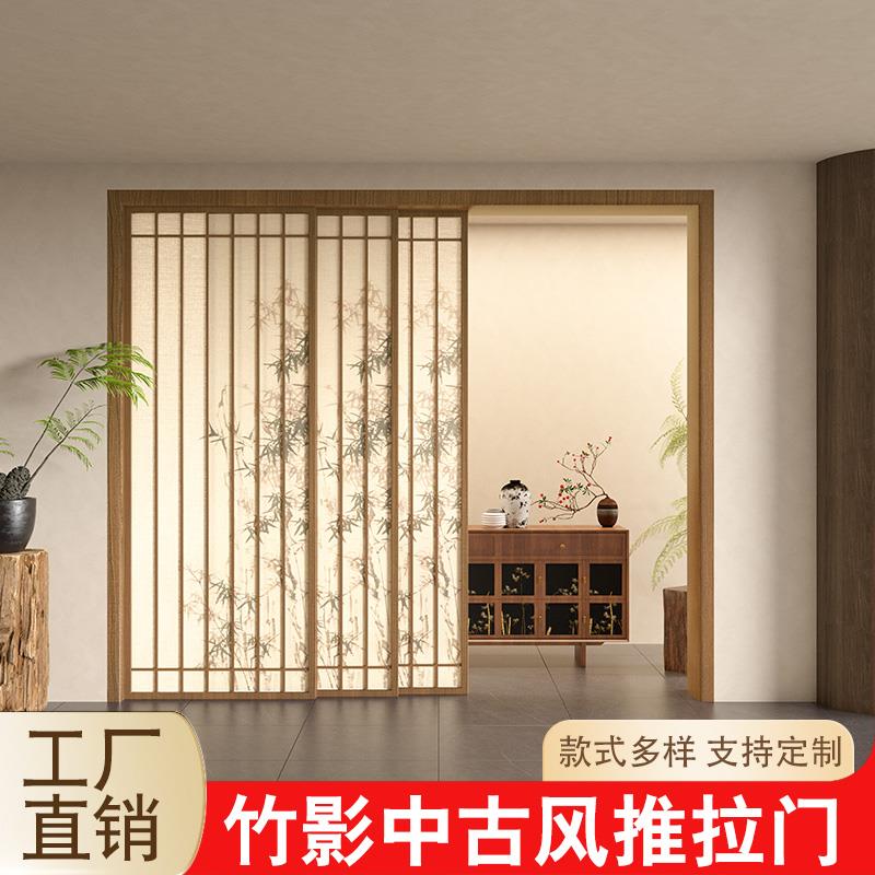 法式覆古竹影厨房拉门阳台客厅卧室化妆室玻璃隔断国风吊轮移门