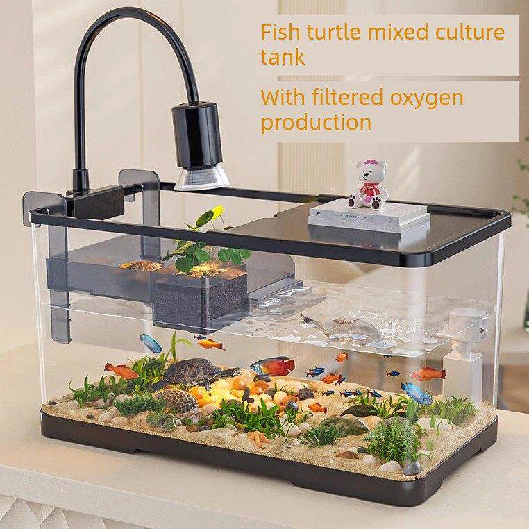 鱼缸小型客厅过滤制氧一体机混养乌龟饲养缸爬台桌面生态养龟专用