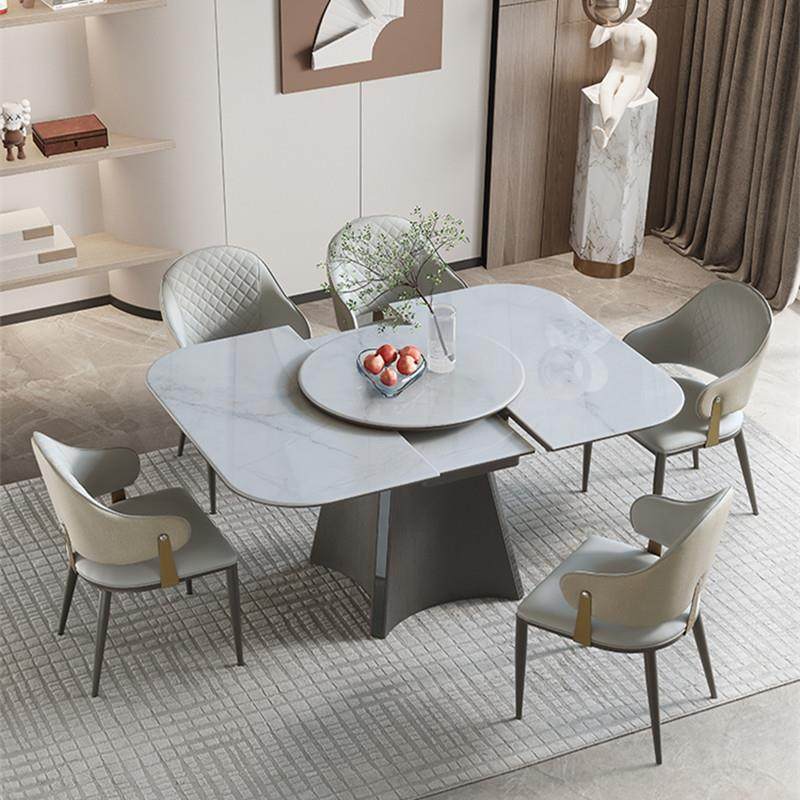 意式轻奢实木岩板餐桌椅高级感简约可伸缩多功能微晶石正方形饭桌