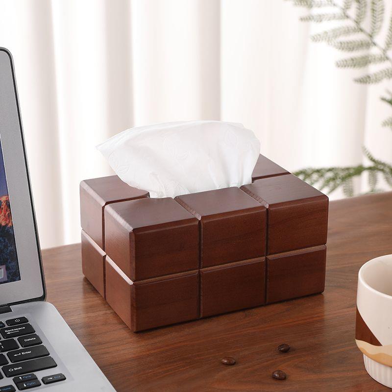 黑胡桃木纸巾盒实木巧克力胡桃色纸巾盒实木抽纸盒家用纸巾收纳盒