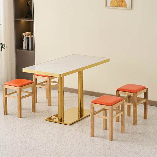 商用岩板咖啡奶茶快餐店小吃面馆汉堡餐厅桌子学校食堂餐桌椅组合