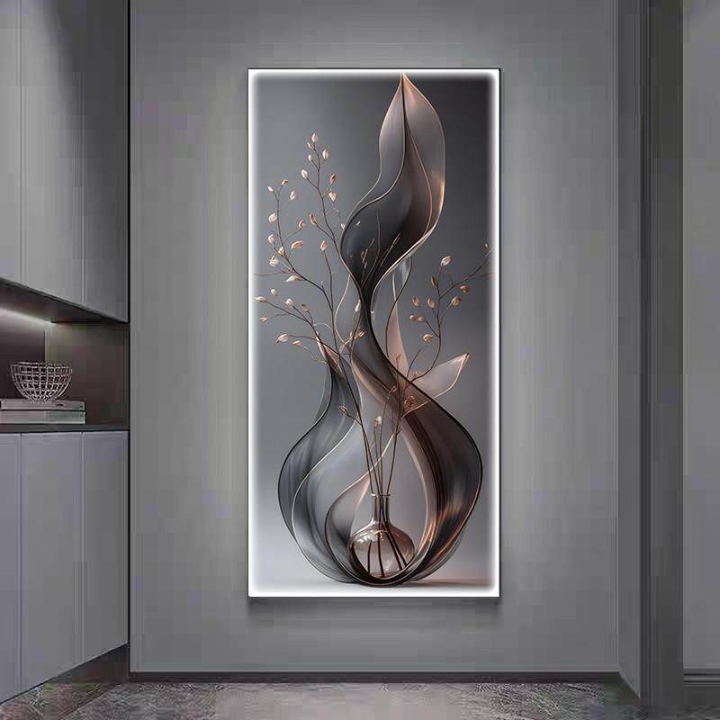 现代简约玄关led灯画发光挂画客厅轻奢竖版晶瓷画走廊过道壁画