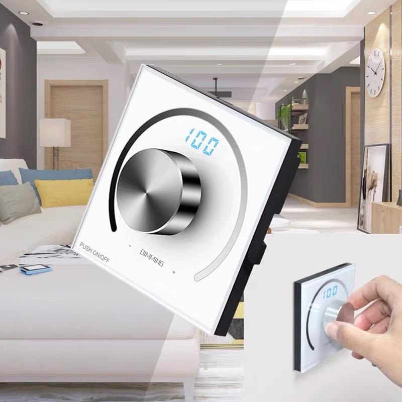 LED低压调光开关12-24v专用灯带单色调光旋钮明暗装钢化玻璃面板