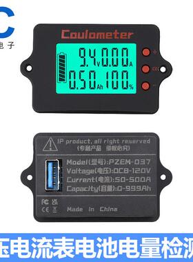 PZEM-037电池电量检测仪电压电流表100A房车电池电量指示器库仑计