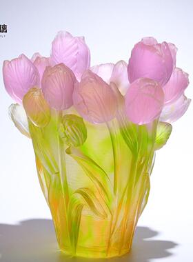 郁金香花瓶琉璃摆件客厅餐桌插花送朋友公司开业乔迁高端礼物定制